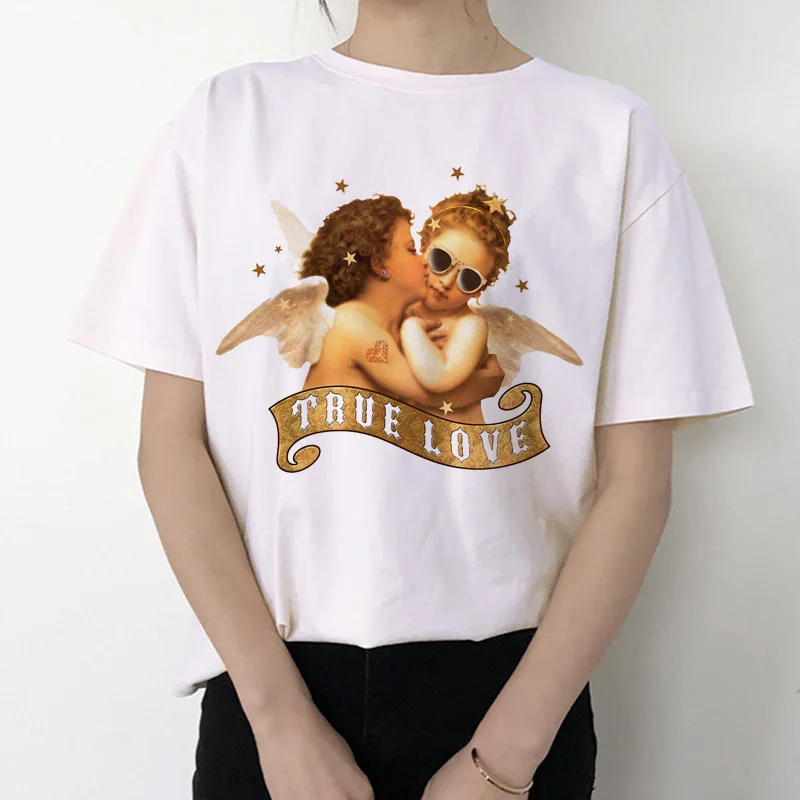 Футболка ангела Женская Kawaii печать 90s модная, с короткими рукавами женская забавная футболка винтажная мода футболка футболки с забавным принтом Ullzang - Цвет: 1040
