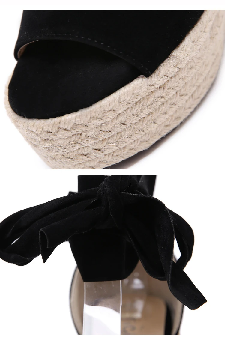 Aneikeh, стиль, мягкое покрытие флок, Для женщин женские туфли-лодочки с поперечными ремешками, со шнуровкой и ремешком на щиколотке; туфли на танкетке/высоком каблуке черные вечерние повседневные лодочки, сандалии, обувь Размер 35–40