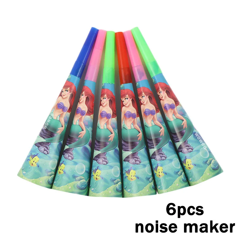 10 Kids Little Mermaid Disposable Tableware Happy Birthday Party Supplies Festival Decoration Event Party Favor Gender Reveal Girls Ariel Princess Tablecloth Caketopper - Цвет: 6Noise Maker