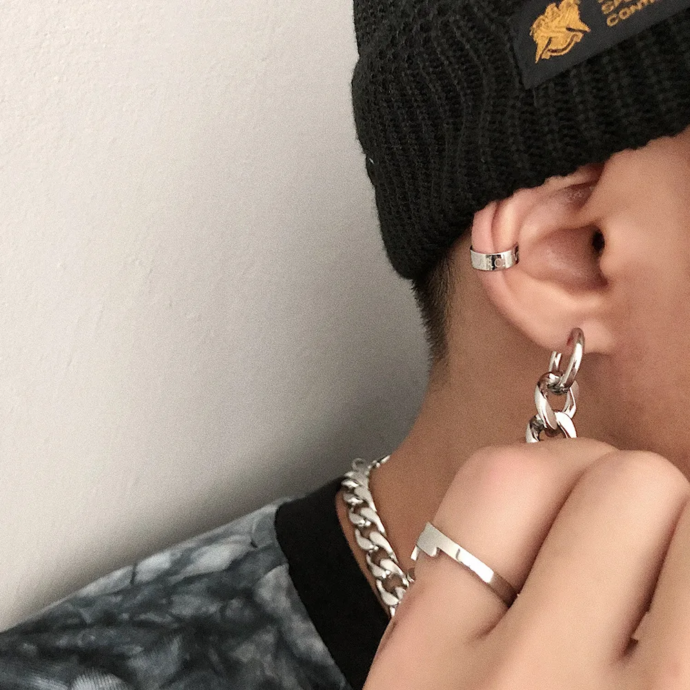 Simple Stainless Steel Dangle Earrings Korean Simple Hoop Earring for Women Men Punk Jewelry Gift