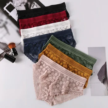

Women Lace Floral Panties Underwear Thin Briefs Sexy Hollow Panties Flower Intimates Underwear