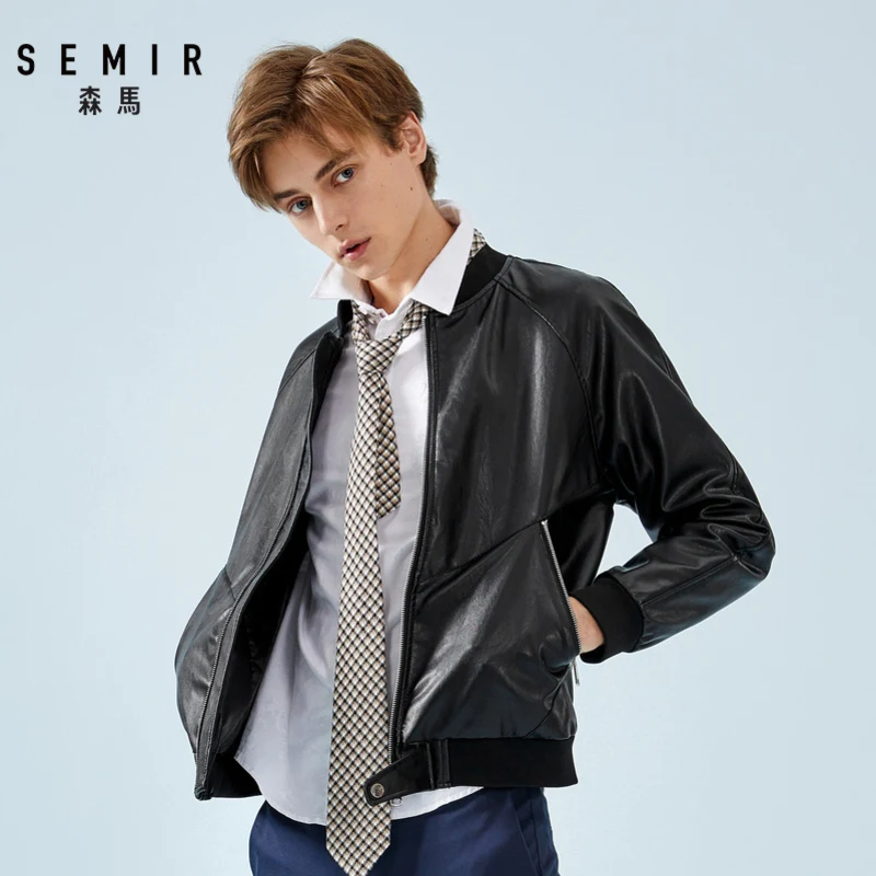 Semir кожаная мужская весенняя и осенняя Короткая кожаная куртка мужская новая мотоциклетная одежда уличная Студенческая куртка