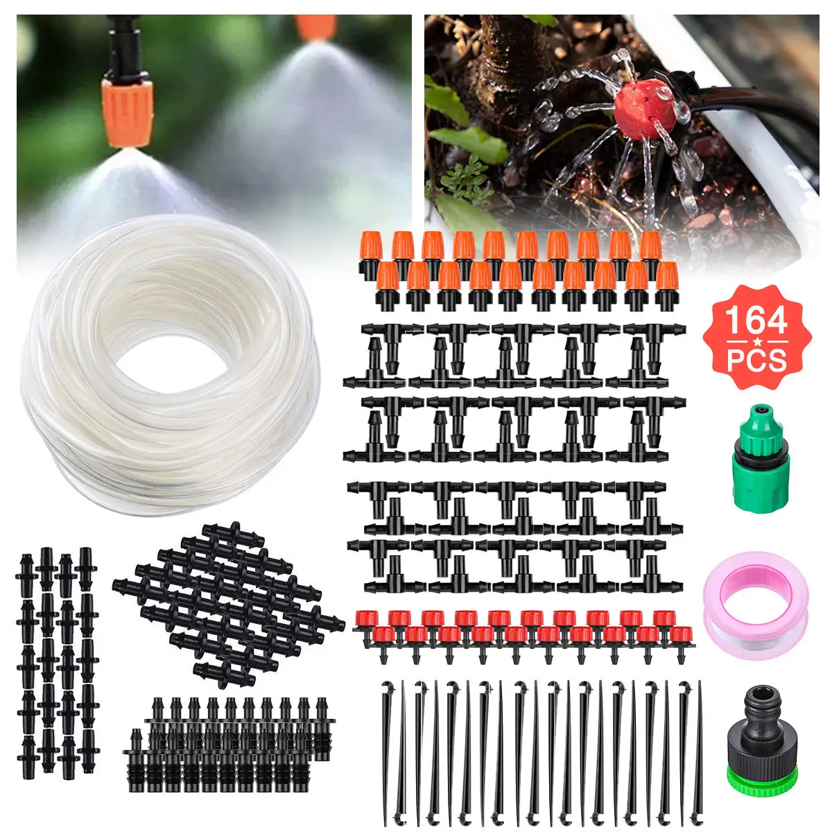 

164pcs Drip Irrigation System Micro Drip Irrigation Kit DIY PatioPlant Watering Kit Garden Irrigation System 15m Transprant Hose