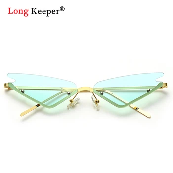 

2020 New Rimless Cat Eye Sunglasses Women Luxury Female Green Lens Vintage Brand Narrow Triangle Cateyes Sun Glasses UV400