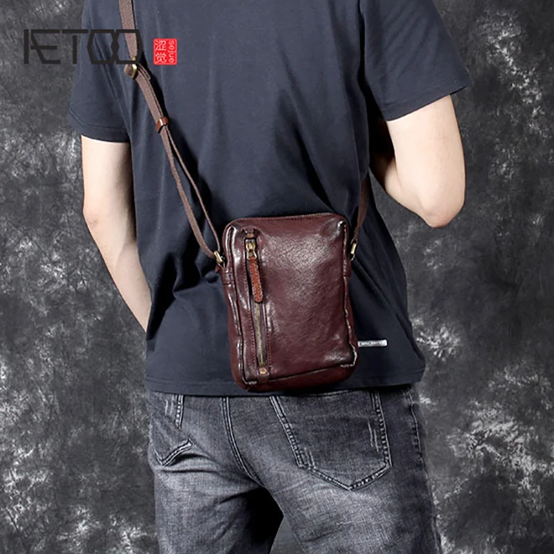 

BJYL Casual men's head cowhide small bag retro leather shoulder crossbody bag