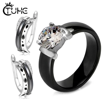 

Healthy Ceramic Earrings Rings Set Fashion Jewelry Trendy Style Austrian Crystal Women Engagement Jewelry Sets Wedding Gift