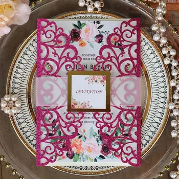 

10pcs/set Elegant Wedding Invitation Card with Girdle Hollow Lace Envelopes Glitter Paper Baby Shower Birthday Party Supplies