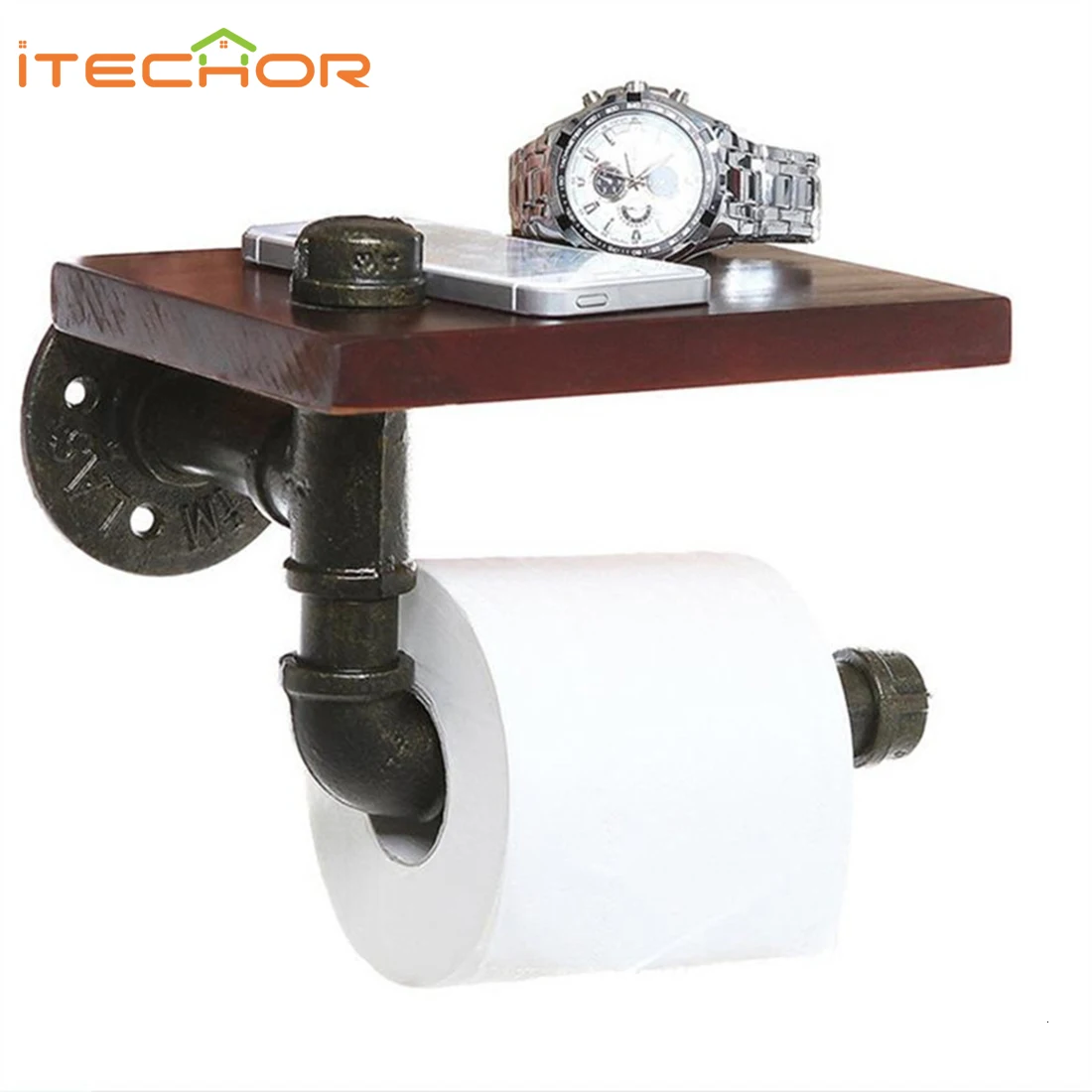 

iTECHOR Pipe Shelf Brackets Iron Pipe Shelf Wall Mounted Floating Shelf Support With Wooden Board For Kitchen Cabinet Bathroom