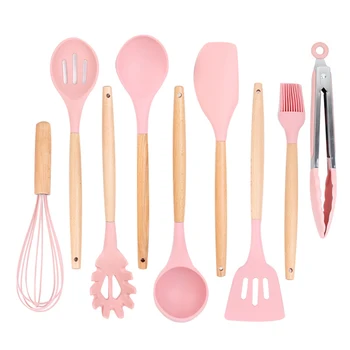 

9 Piece Pink Kitchen Sets Stuff Utensil Pot Cookware Set Barbecue Silicone Cooking Tools Accessories Baking Hot Cocina Silicona