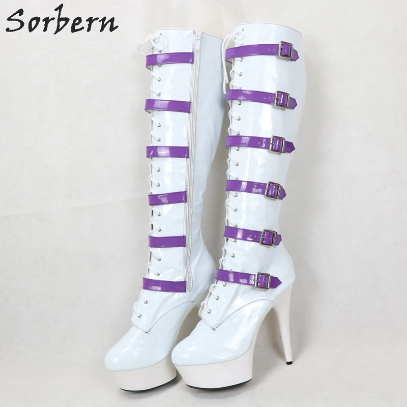 Sorbern/сапоги на высоком каблуке 15 см и платформе; Bota Feminina; сапоги на тонком каблуке; 44; высокие сапоги; женская обувь на платформе и каблуке с пряжкой; обувь в стиле панк