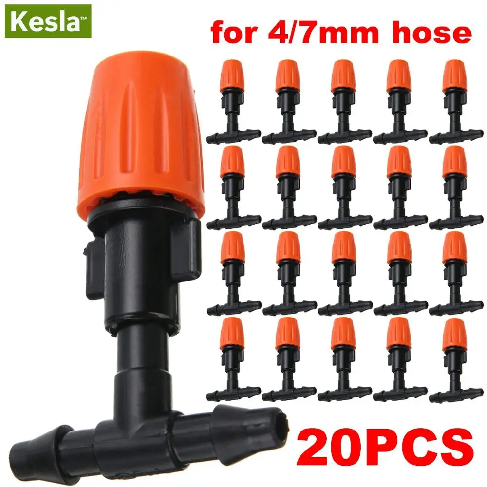 KESLA 20PCS Micro Drip Irrigation Misting Nozzle Emitter Atomizing Sprayer w/ 4/7mm SINGLE BARBED 6mm Connector Sprinkler HOSE - Цвет: KSL01-003-20PCS