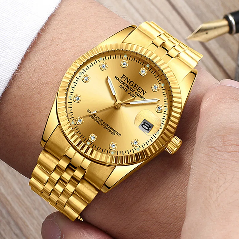 

FNGEEN Series Fashion Waterproof Business Rhinestone Male Clock Top Brand Luxury Men's Quartz Gold Wrist Watch Relogio Masculino