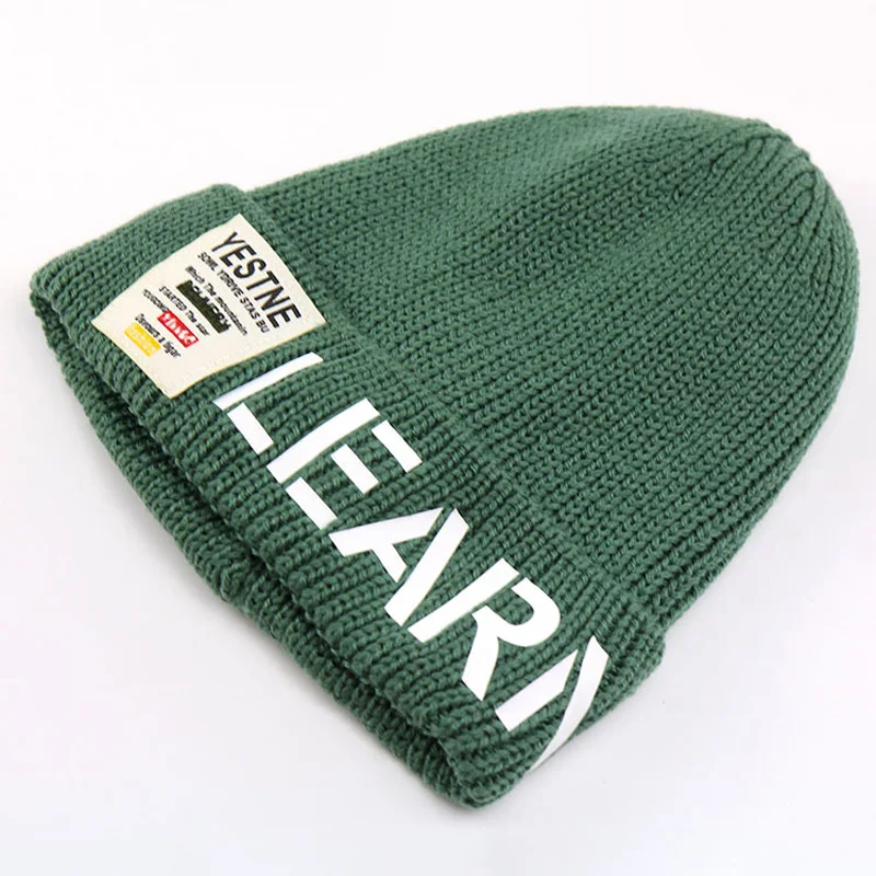 Army green Зимняя детская трикотажная шапка, милые шапки для мальчиков и девочек на осень, теплые плотные шапки для девочек, детские шапочки, шапка для детей 2-10 лет - Цвет: Army green