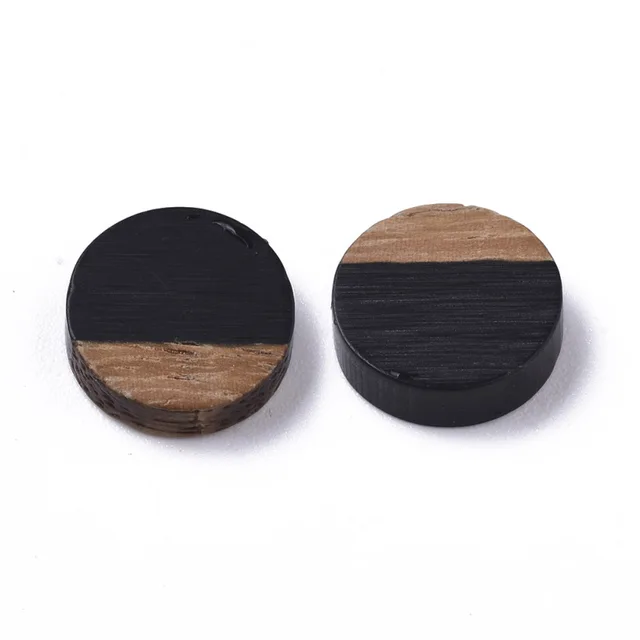 50pcs 10mm Resin & Wood Cabochons Resin Cabochon Flat Back for Jewelry Making DIY Bracelet Earring Accessories 10x3.5~4mm Black