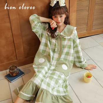 

Women's Nightgowns Cute Cartoon Nightwear Cotton Sweet Princess Sleepwear Femme Nightdress Loose Homewear Plaid Plus Size Pyjama