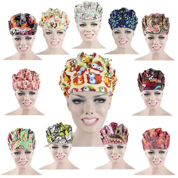 

Doctor Work Hat Women Surgical Caps Unisex Printing Adjustable Sweat Scrub Cap Cotton Operation Hospital Nurse Surgery Hats