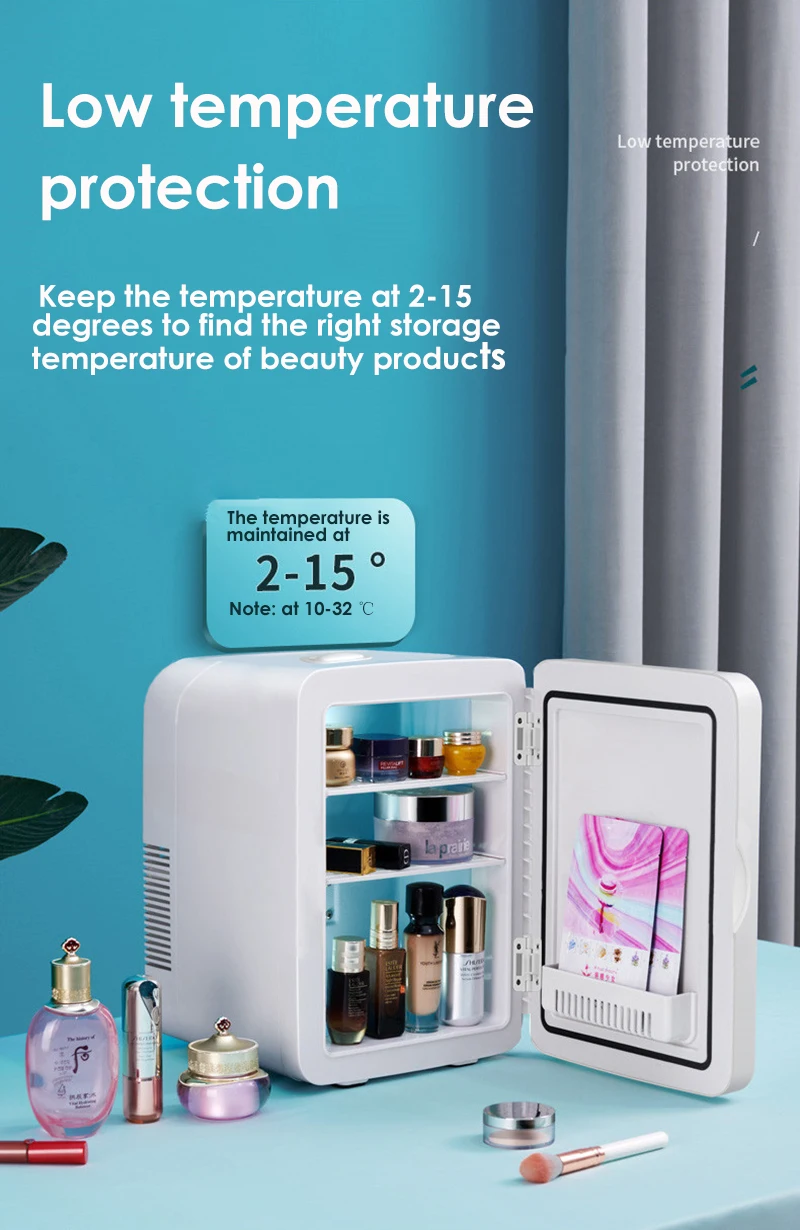 5L Mini Fridge Portable Storage Refrigerator With Led Light Mirror Cooler Home Car Use