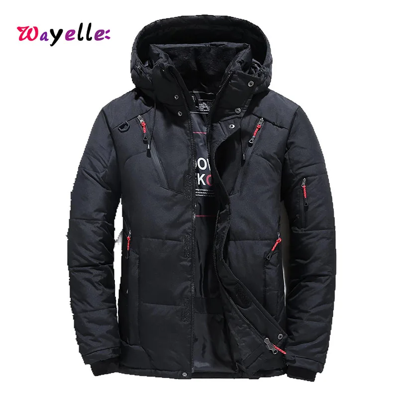 Новое высококачественное зимнее теплое плотное пальто на молнии мужские парки с капюшоном повседневные приталенные куртки с несколькими карманами
