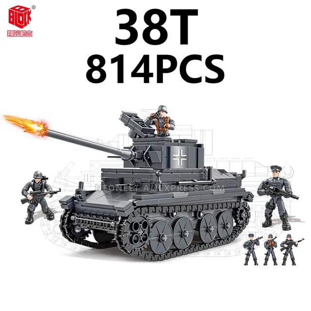 Fit MiniFigures Mega Bloks WWII Military Army Soldier T-34/85 M26 38T Tiger Tank Lot Building Blocks Toys Model Weapon Set Lot 1