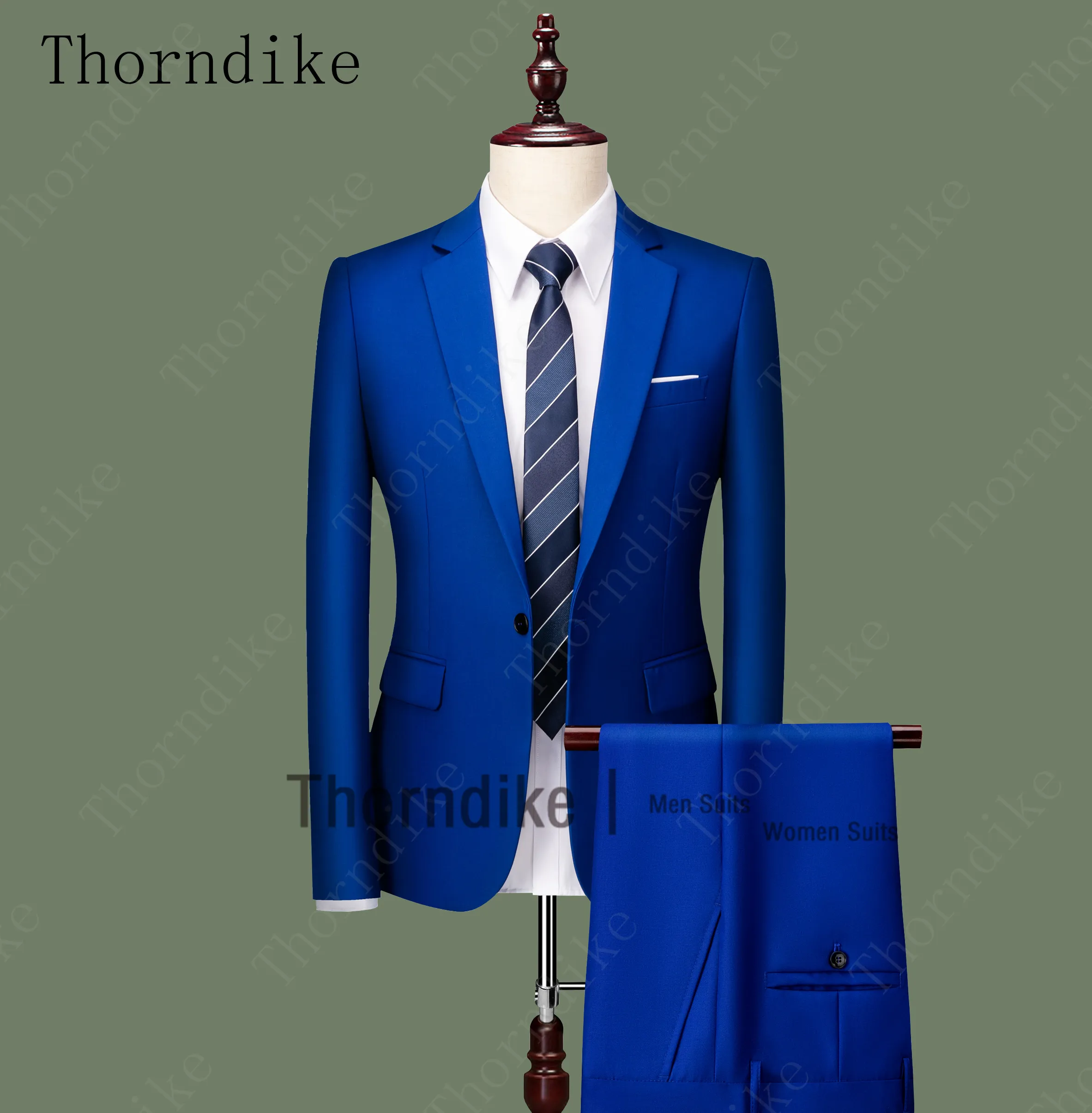 Thorndike azul los hombres boda trajes Slim Fit novio Blazer fiesta de graduación hombre esmoquin chaqueta + pantalones traje matrimonio Homme Terno