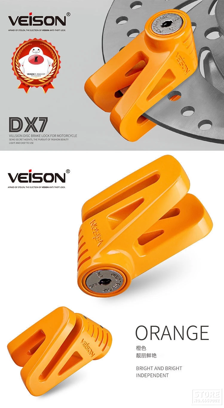VEISON Stainless Steel Motorcycle Lock Bicycle Theft Pretection Brake Moto Motorbike Lock Waterproof bike Lock