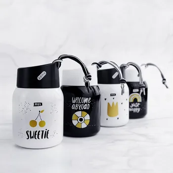 

210ML Mini Thermos Bottle Stainless Steel Cute Coffee Cup Insulated Water Bottle With Rope Portable Travel Mug