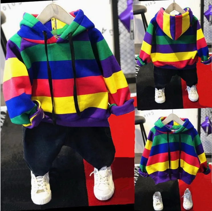 Лидер продаж; брендовая одежда для мальчиков; детская зимняя одежда для мальчиков; комплект одежды для мальчиков с радугой; утепленная толстовка с капюшоном; утепленные джинсы