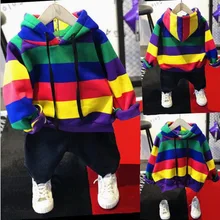 Лидер продаж; брендовая одежда для мальчиков; детская зимняя одежда для мальчиков; комплект одежды для мальчиков с радугой; утепленная толстовка с капюшоном; утепленные джинсы