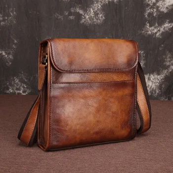 

Hot Selling Retro Shoulder Men Oblique Bag shu gao pi Leather Bag Western Style Handbag