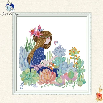 

Joy sunday beauty and flowers Embroidery Patterns Cross Stitch Needlework Home decoration Chinese Counted Patterns Kits gift