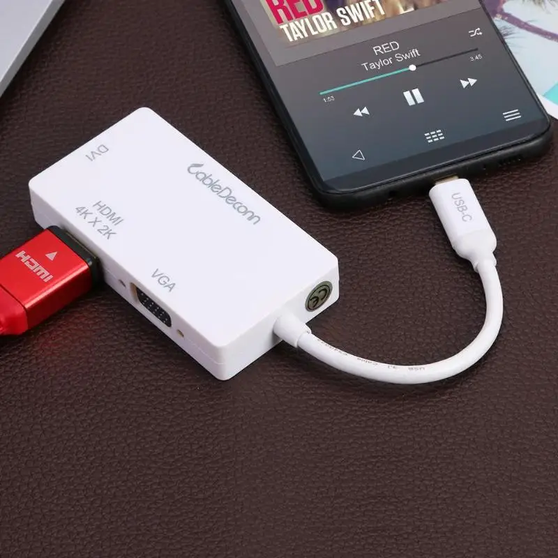 Кабель F0309 3 в 1 type-C до 4K HD HDMI/1080 P VGA/DVI USB-C адаптер Поддержка прямой доставки
