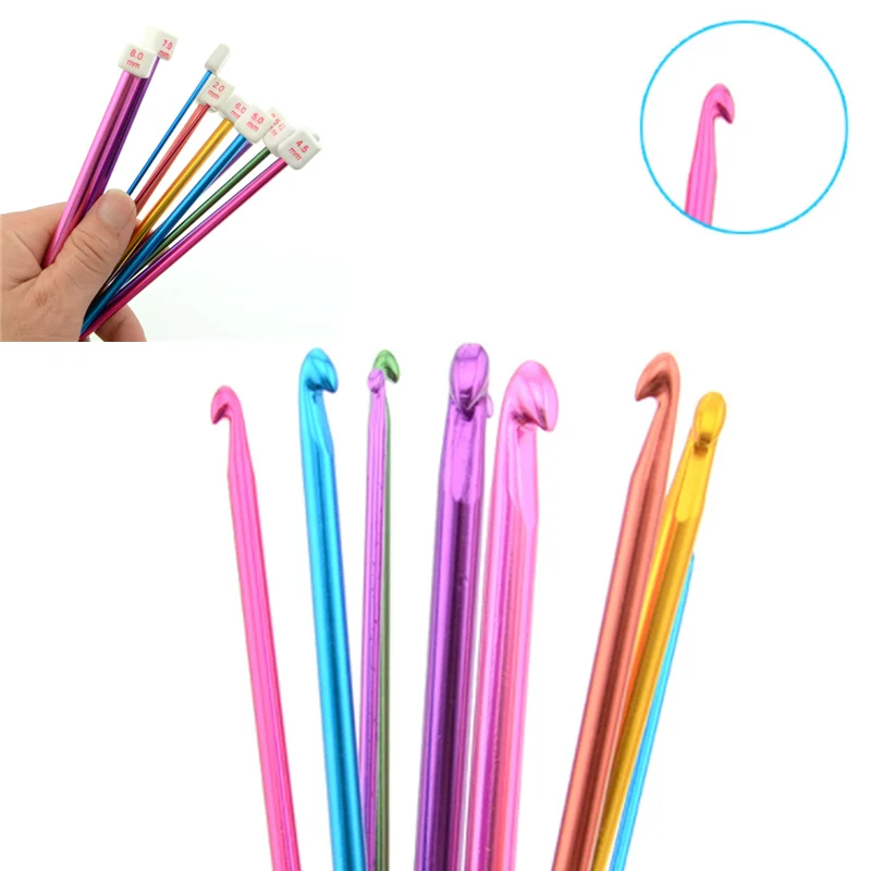 11pcs 10.6 Multicolour Aluminum Tunisian Afghan Crochet Hook Knit Needles  Set 2-8mm