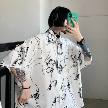 

Men's short-sleeved shirt 2020 spring and summer new solid color printing loose short-sleeved shirt young fashion men's clothing