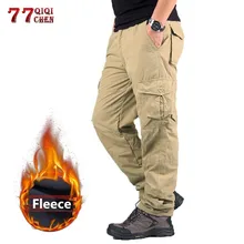 Мужской зимний двухслойный Комбинезоны Брюки повседневные Толстые Теплые Мешковатые хлопковые брюки рип-стоп военные тактические флисовые брюки