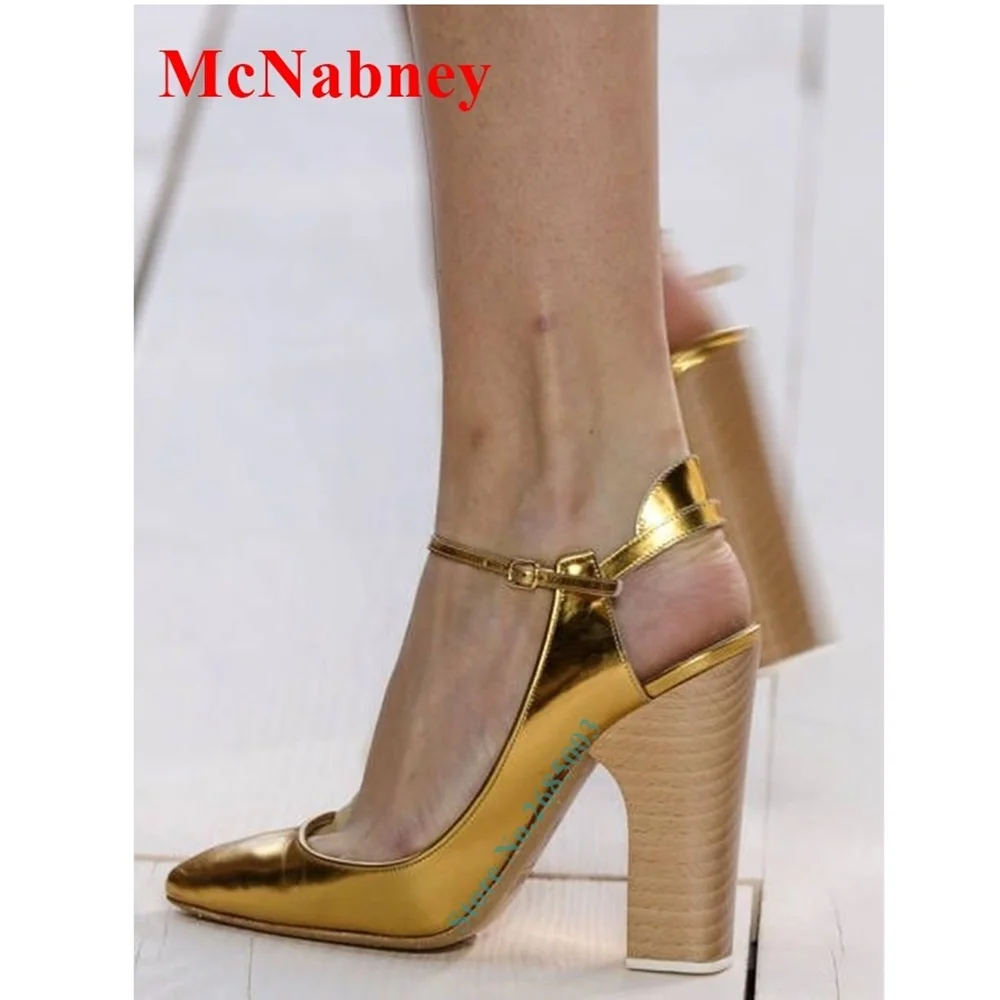 

Pointed Toe Patent Ankle Sandals Buckle Straps Solid Chunky High Heel Sexy Lady Summer Spring Daliy Party Dress Sandals Shoe
