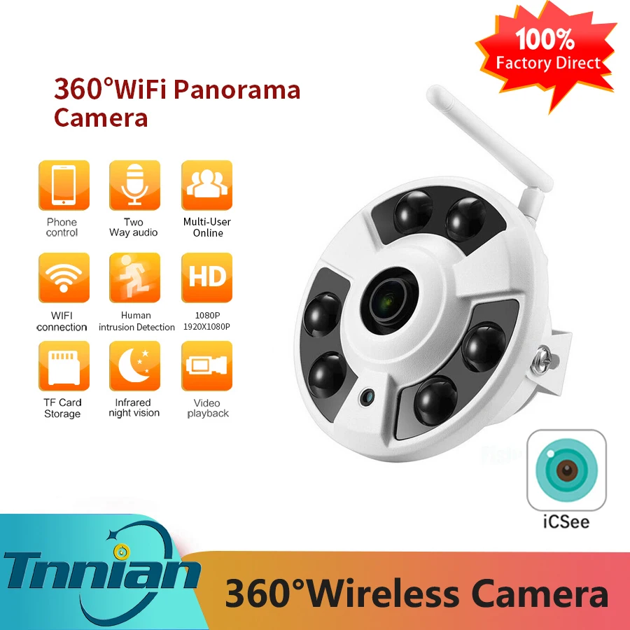 IP-камера видеонаблюдения рыбий глаз 1080P Wi-Fi 180 / 360 градусов | Безопасность и защита