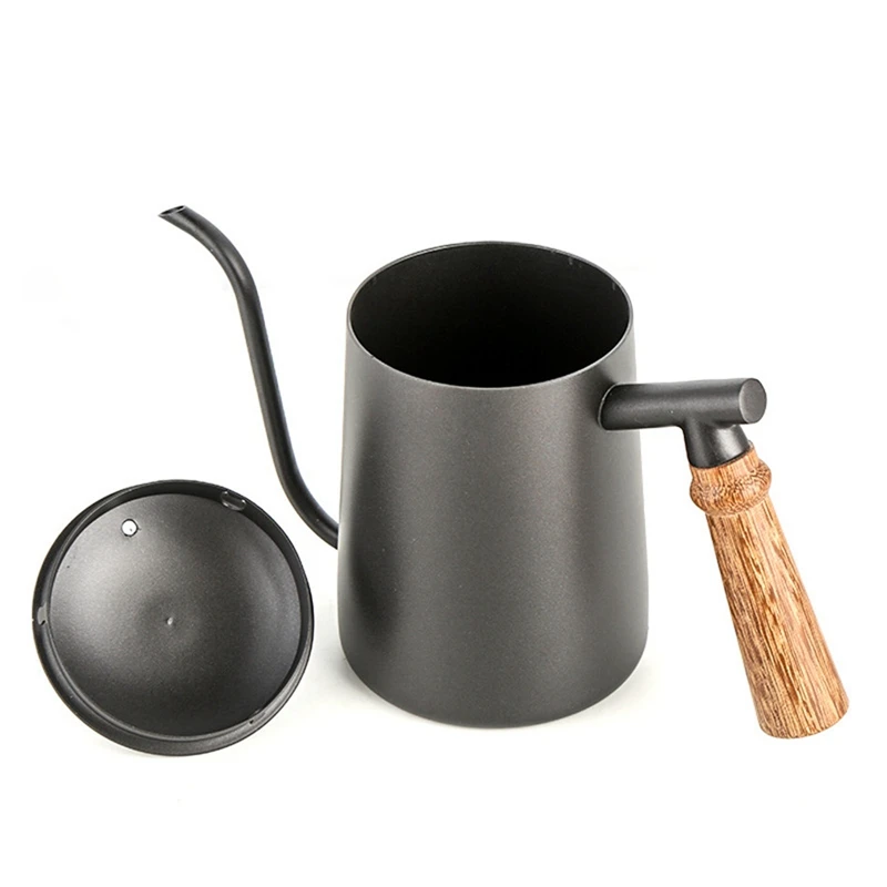 600 мл чайник из нержавеющей стали с деревянной ручкой, капельный кофейник, чайник с длинным горлышком, домашний кухонный чайный набор