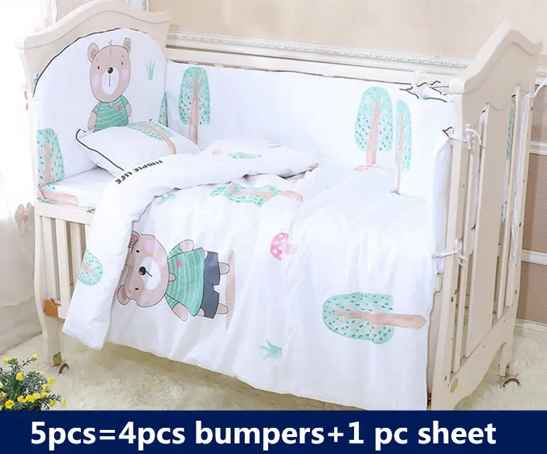 5 шт. хлопок детская кроватка постельный комплект новорожденный мультфильм набор постельных принадлежностей для детской кроватки Съемная кроватка постельное белье 4 кровати Бамперы+ 1 лист 7 размеров - Цвет: daimengxiong