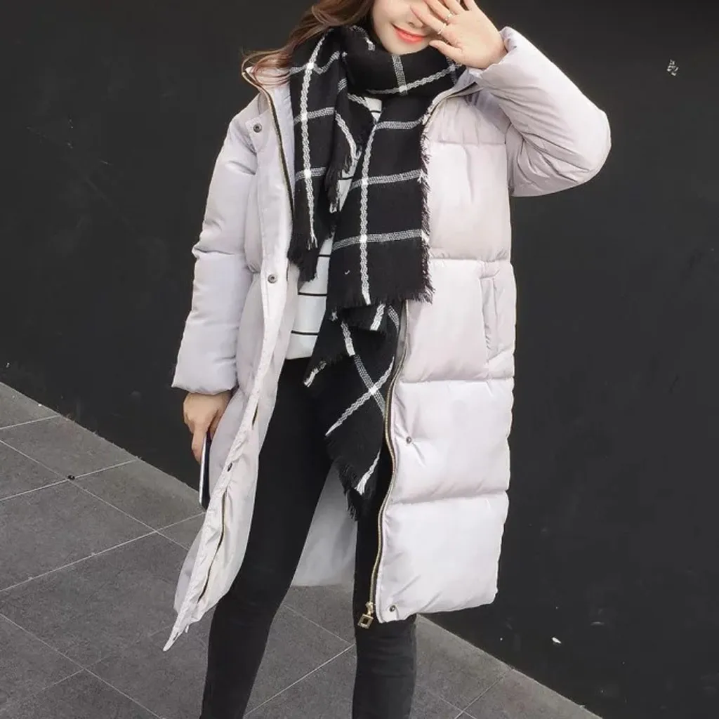 Women's Long Skiing Jackets White Winter Hooded Parkas Zipper Warm Windbreak Warm Female Slim Sintepon Parkas Outwear Coat