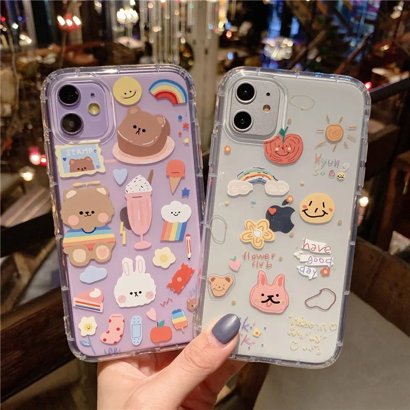 Shockproof Cute Rabbit Bear Phone Case For iphone 11 Pro X XS Max XR Clear Cartoon Cover For iphone 7 8 plus Soft TPU Back Case Shockproof Cute Rabbit Bear Phone Case For iphone 11 Pro X XS Max XR Clear Cartoon Cover For iphone 7 8 plus Soft TPU Back Case