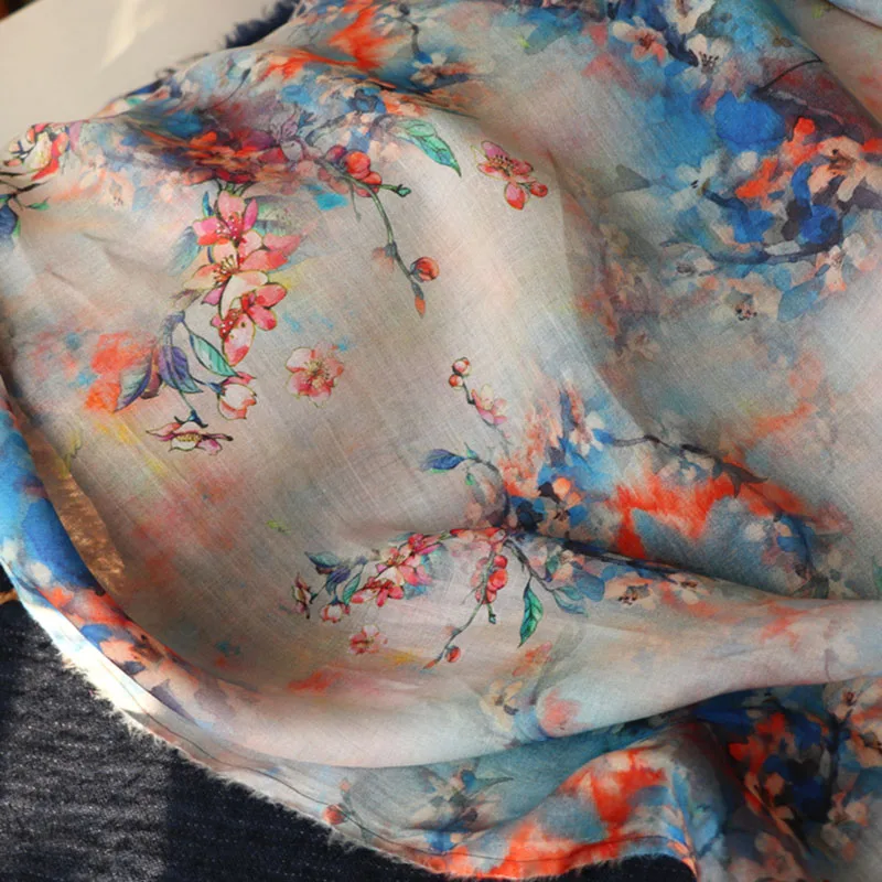 

High quality new natural ramie fabric Beautiful flowers printing sewing Skirt lining dress shirt bag material