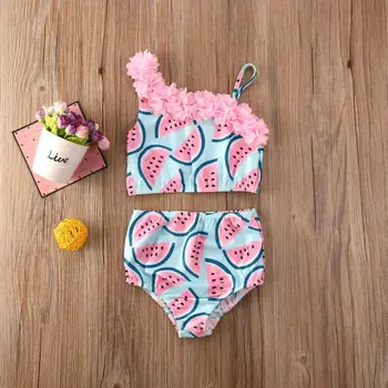 

pudcoco Toddler Kids Baby Girls Summer Watermelon Flower Patchwork Swimsuit Swimwear Bikinis Swimming Suit