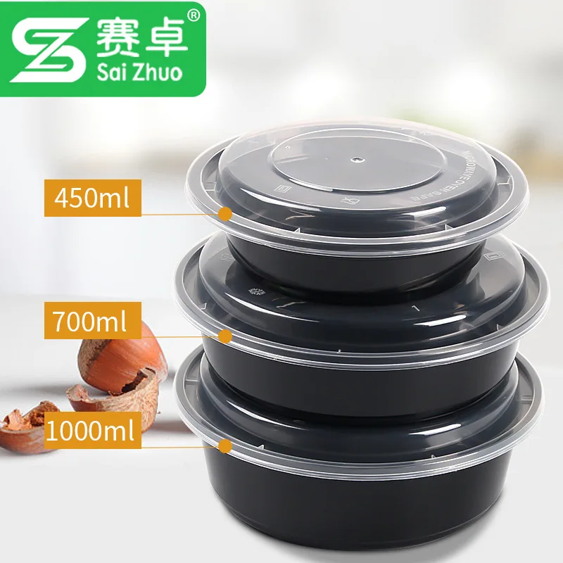 

Disposable Lunch Box with Lid Circle Packing Bowl Take-out over Rice Box Plastic Fast Food Lunch Box
