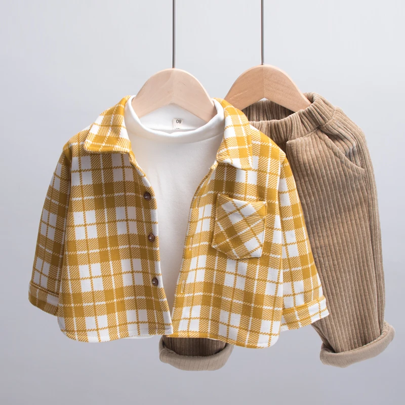 

2021 Spring Fall New Children's Plaid Shirt Coat Boys Casual Top Jacket Clothing Baby Kids Thickened Korean Style Shirt Clothes