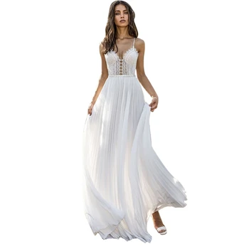 

New Women's Dress Sexy Lace Deep V sling Chiffon Dress Backless Dress Long Dress