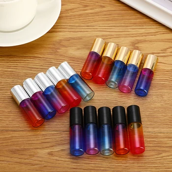 

5 Pcs 5ML Mini Gradient Color Refillable Bottles Thick Glass Roll On Essential Oil Empty Perfume Bottles Roller Ball Bottle