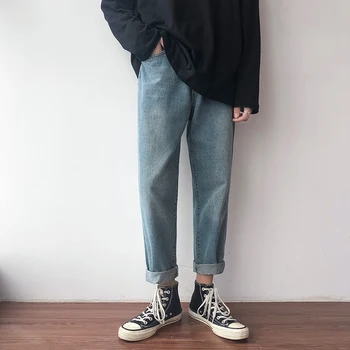 

Autumn New Jeans Men Slim Fashion Washed Solid Color Casual Denim Trousers Man Streetwear Wild Hip Hop Straight Jeans Clothes