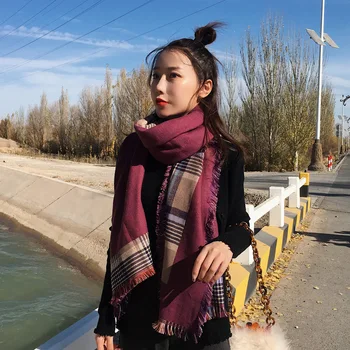 

2019 New Arrival Winter Triangle Scarf For Women Plaid Warm Cashmere Scarves Female Shawls Pashmina Lady Wraps Blanket
