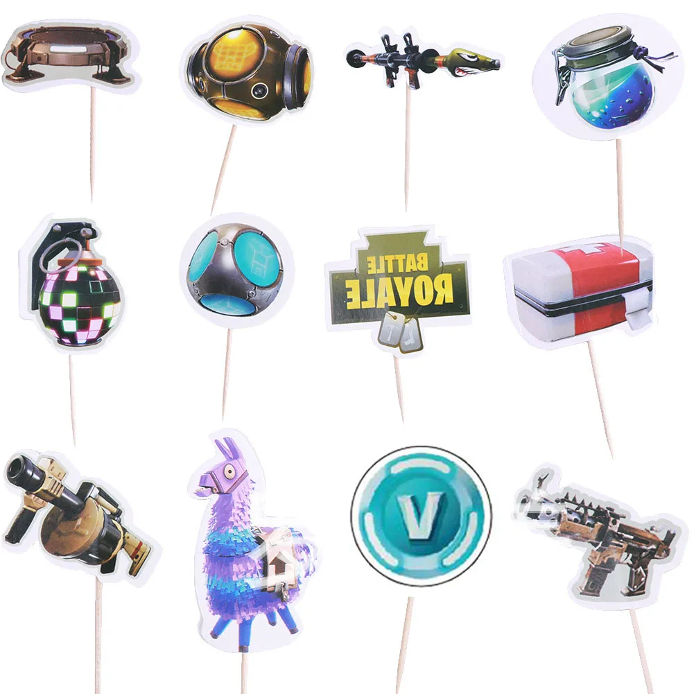 24 unids/set cartel para pastel Fortnite juego juguete accesorios de fiesta de cumpleaños de hornear pastel decoración de la bandera de los Juegos Juguetes de cumpleaños regalo Decoración