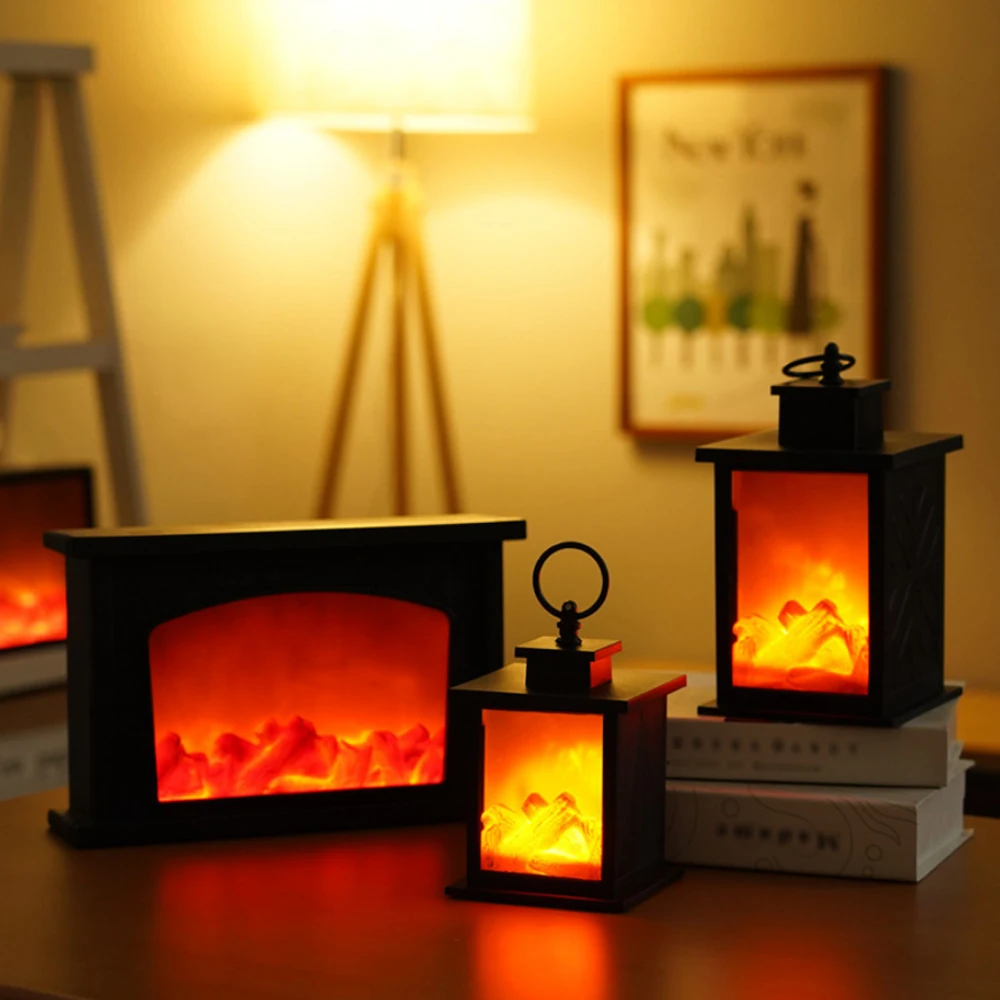 

LEDs Fireplace Lamp Light Decorative Lantern Lighting Realistic Moving Flameing Effect Table Plates Flame-free Hanging